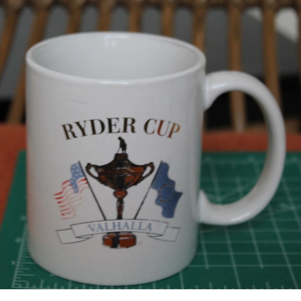 Ryder Cup Valhalla Golf Coffee Mug White Ceramic Souvenir USA Europe Flags